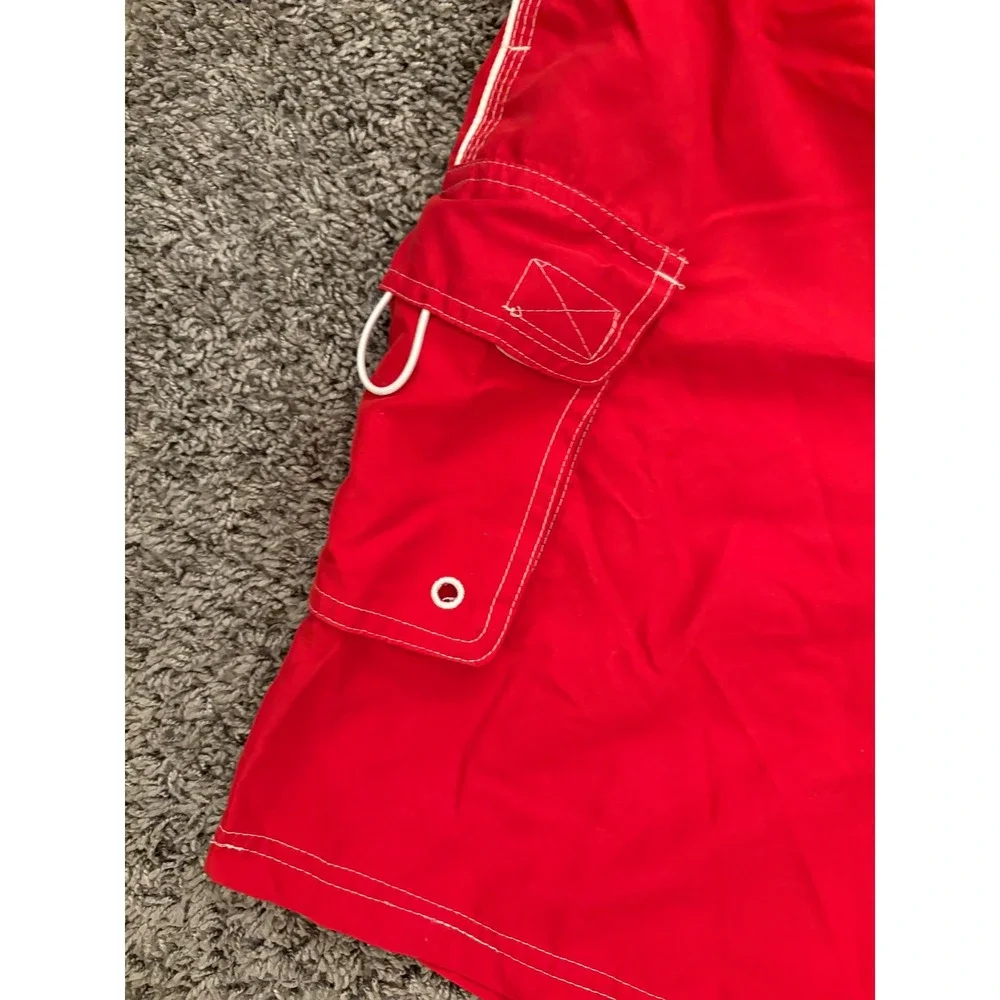 Lifeguard Officially Licensed Mens Red Swim Trunks Board Shorts Medium Cargo